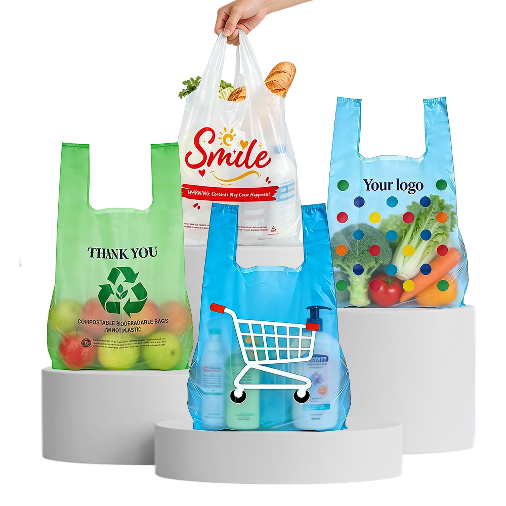 Custom Printed Biodegradable T-shirt Shopping Bags For Grocery & Supermarket 1 2026091208393569